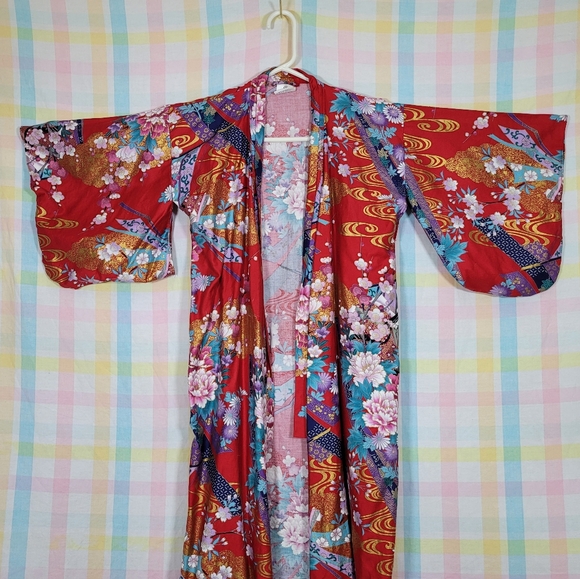 Vintage authentic Japanese Kimono traditional style cotton oriental house coat - Picture 2 of 8